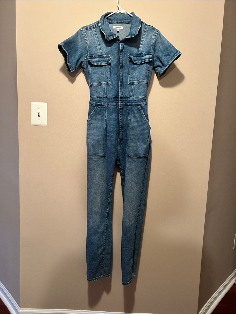 Good American Denim Short-Sleeve Jumpsuit - Medium Blue